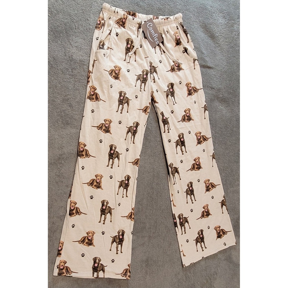 Comfies Chocolate Labrador Dog Print Pajama Pants Small NWT Cream Brown Lounge